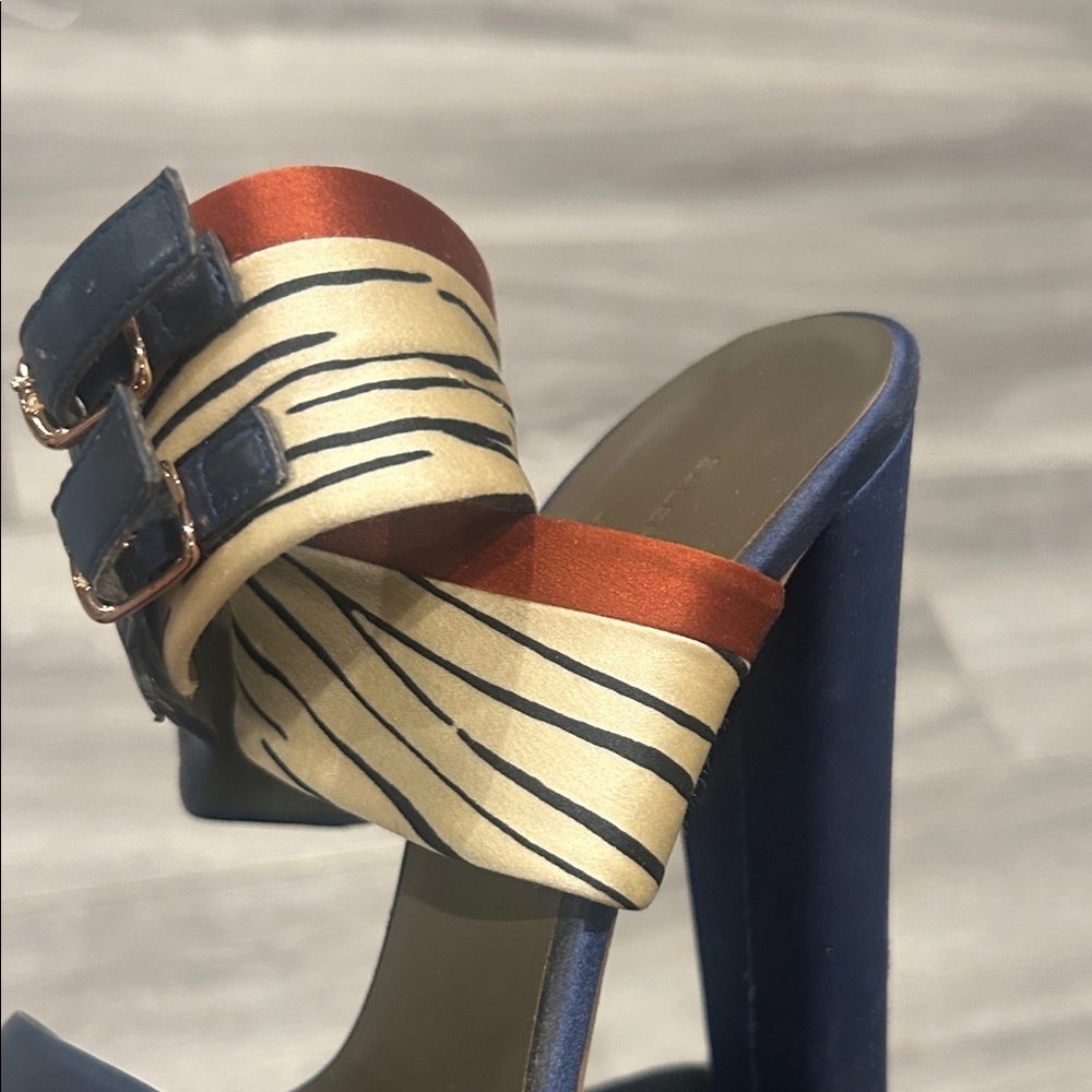 BALENCIAGA PARIS Blue and Bronze Satin Platform Women's Heels sz 36 - Picture 6 of 15